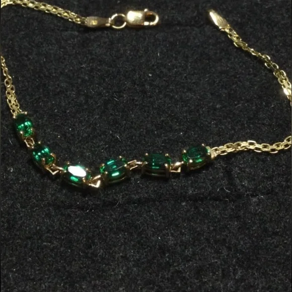10K YG Emerald Chain Link Bracelet Yellow Gold 10k 10KT 10kt 10 karat - Picture 7 of 10